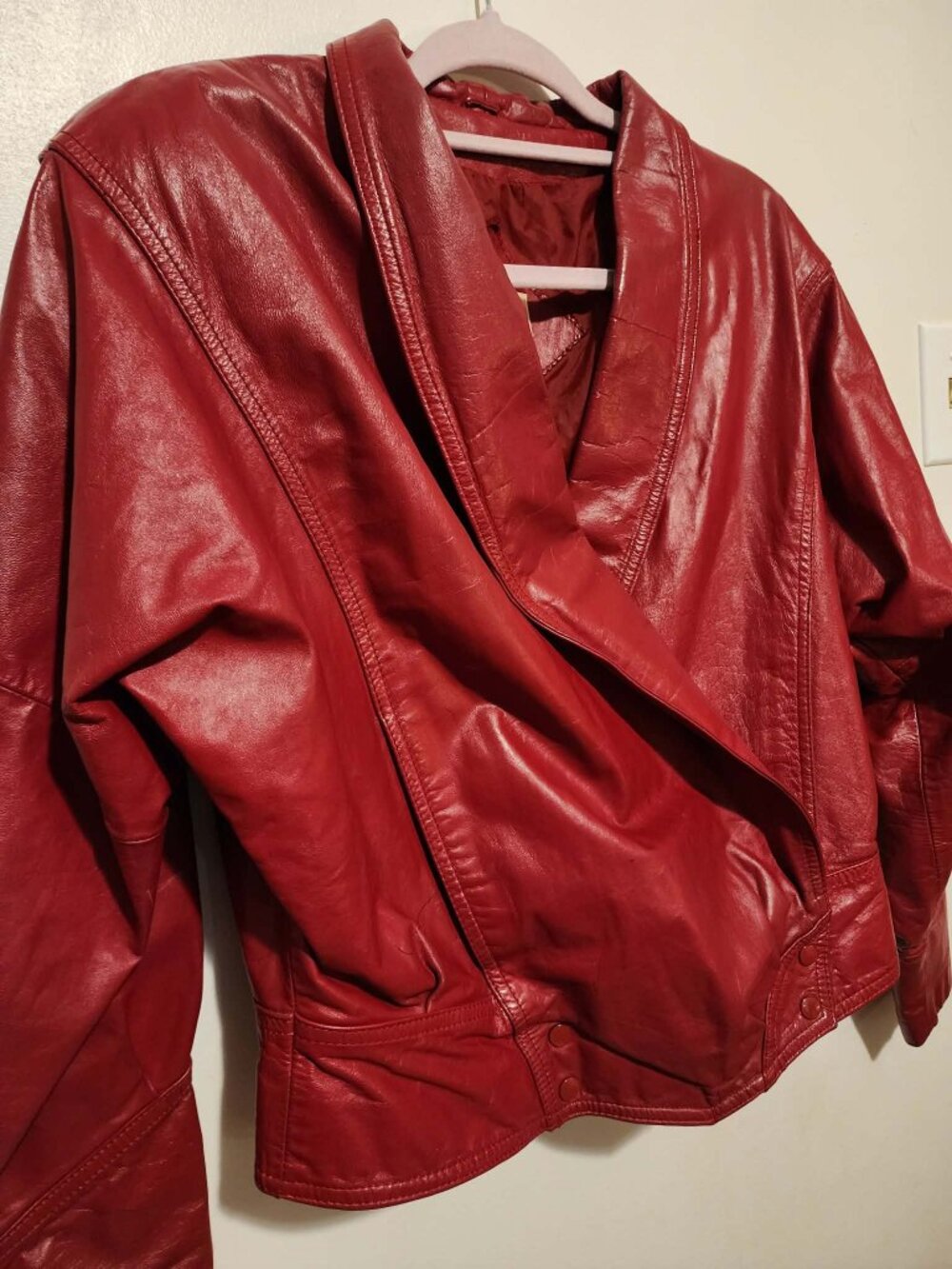 Vintage 80s Berman's Red Leather Jacket - Red Oversized-Medium -Moto -Coachella